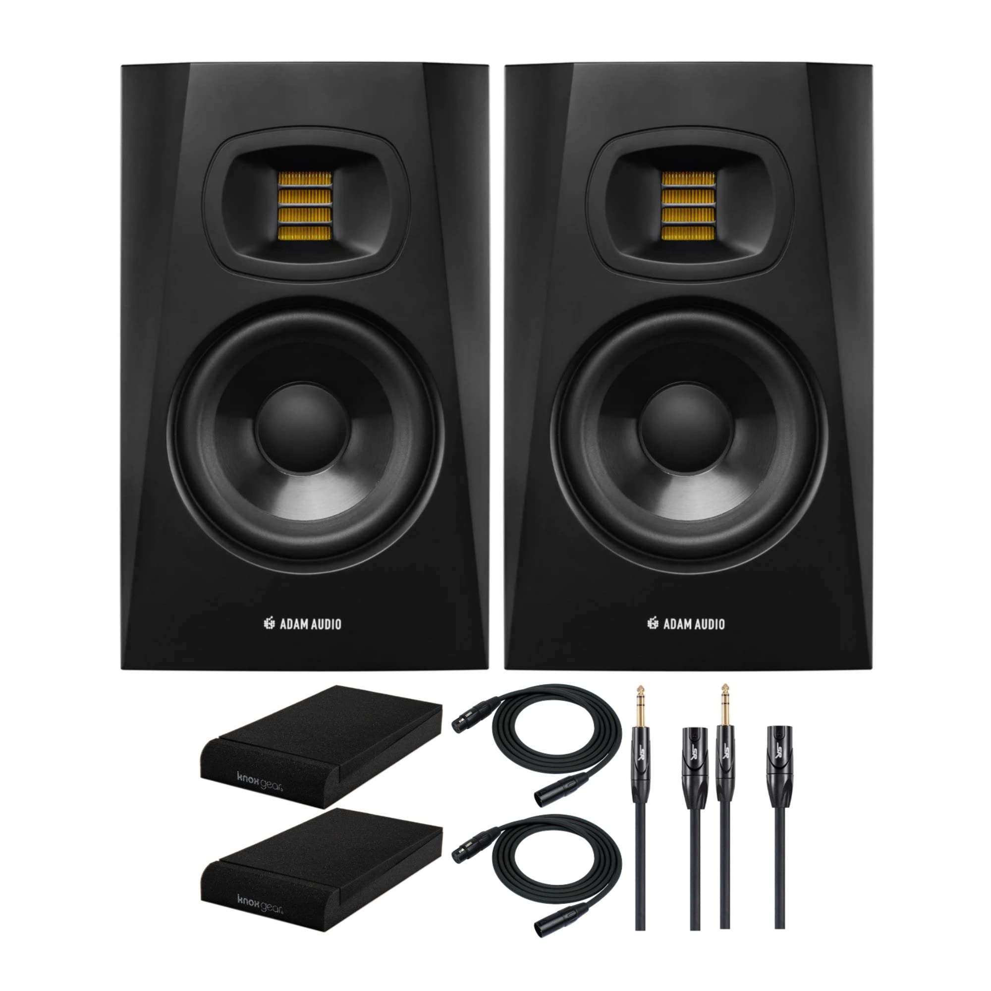 T5v 5 Powered Studio Monitors, Pair (6 Items) | 5 Woofer, 1.9 U-Art Tweeter, 45-25khz, 70W Total, Incl. Isolation Pads, 2×10ft Trs→xlr and 25ft Xlr, (2 Pack)