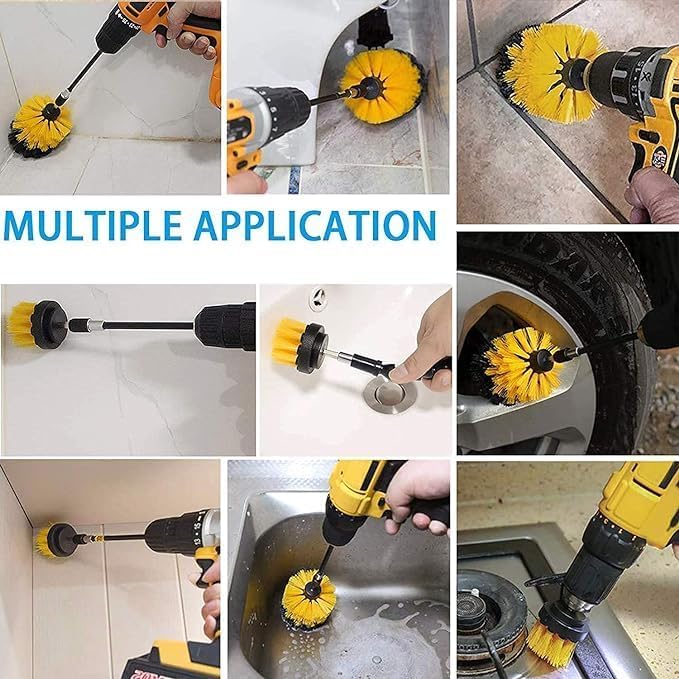 Image of 4 Pcs Power Drill Scrubber Brush Kit - All Purpose Cleaning Brushes & Pads for Bathroom, Grout, Kitchen, Tub, Tile, Pool, Car, Shower, Floor & Corners - Drill Machine Not Included