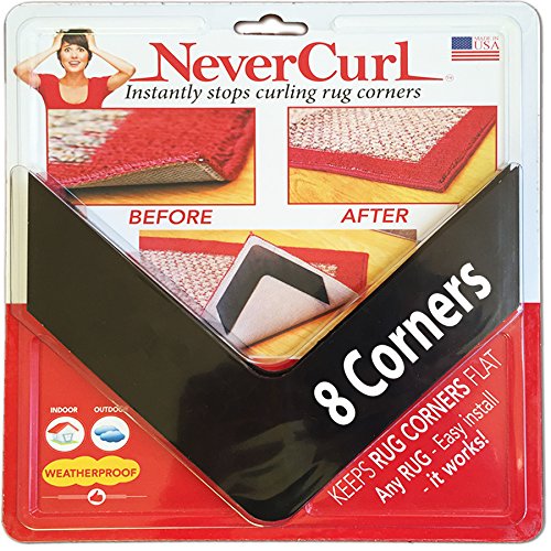 Nevercurl Best V Shape Design Rug Corner Gripper To Instantly Stops Rug Corner Curling - Safe For Wood Floors - For Indoor & Outdoor Rugs - Carpet Tape/Rug Tape - Not An Anti-Slip Pad - Rug Grip #TOP14