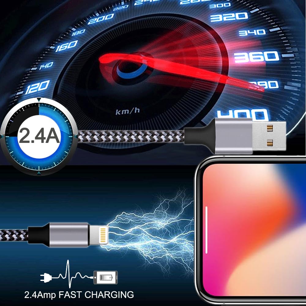 TAKAGI Lot de 3 câbles Lightning en nylon tressé pour iPhone, certifié MFi, câble de charge USB haute vitesse, compatible avec iPhone 14/13/12/11 Pro Max/XS MAX/XR/XS/X/8/iPad (noir)