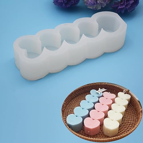 Miniatura 3 de Fondant Mould Five Consecutive Love Hearts 5 Consecutive Series Love Heart Silicone Mold Aromatherapy Candle Gypsum Mold DIY Korean Style Candle