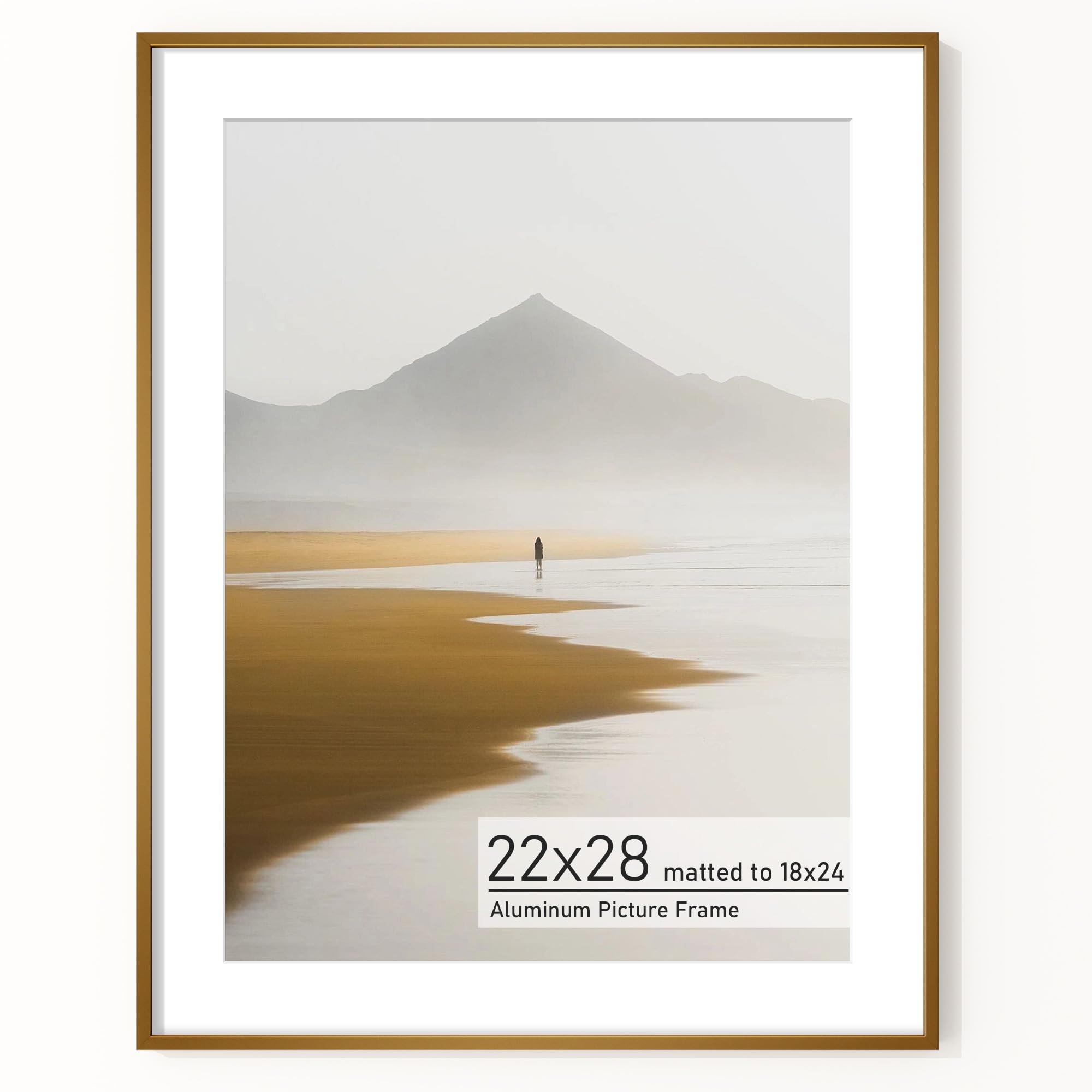 Acovy 22x28 Picture Frame, Aluminum Photo Frame Matted to 18x24, 22 x 28 Poster Frame with High Definition Tempered Glass, Metal Frame for Wall, Wall Hook Included — image 1