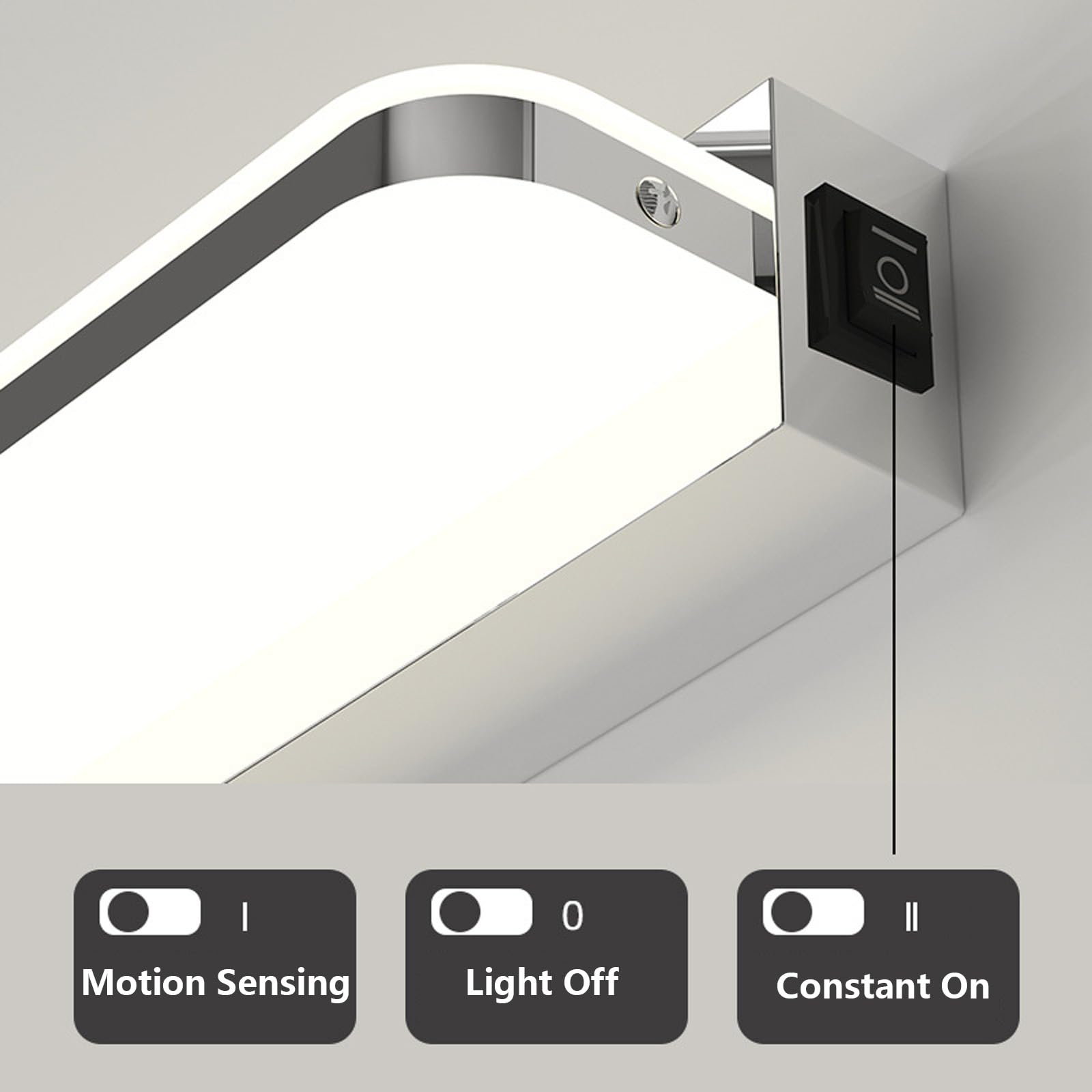 LED Wandlampe mit Bewegungsmelder Wandleuchte mit Schalter Wandbeleuchtung Wasserdicht Wandleuchten Modern Wand Edelstahl für Spiegelleuchte Badleuchte Dartscheibe (Silbrig-Neutrales Licht,52cm)
