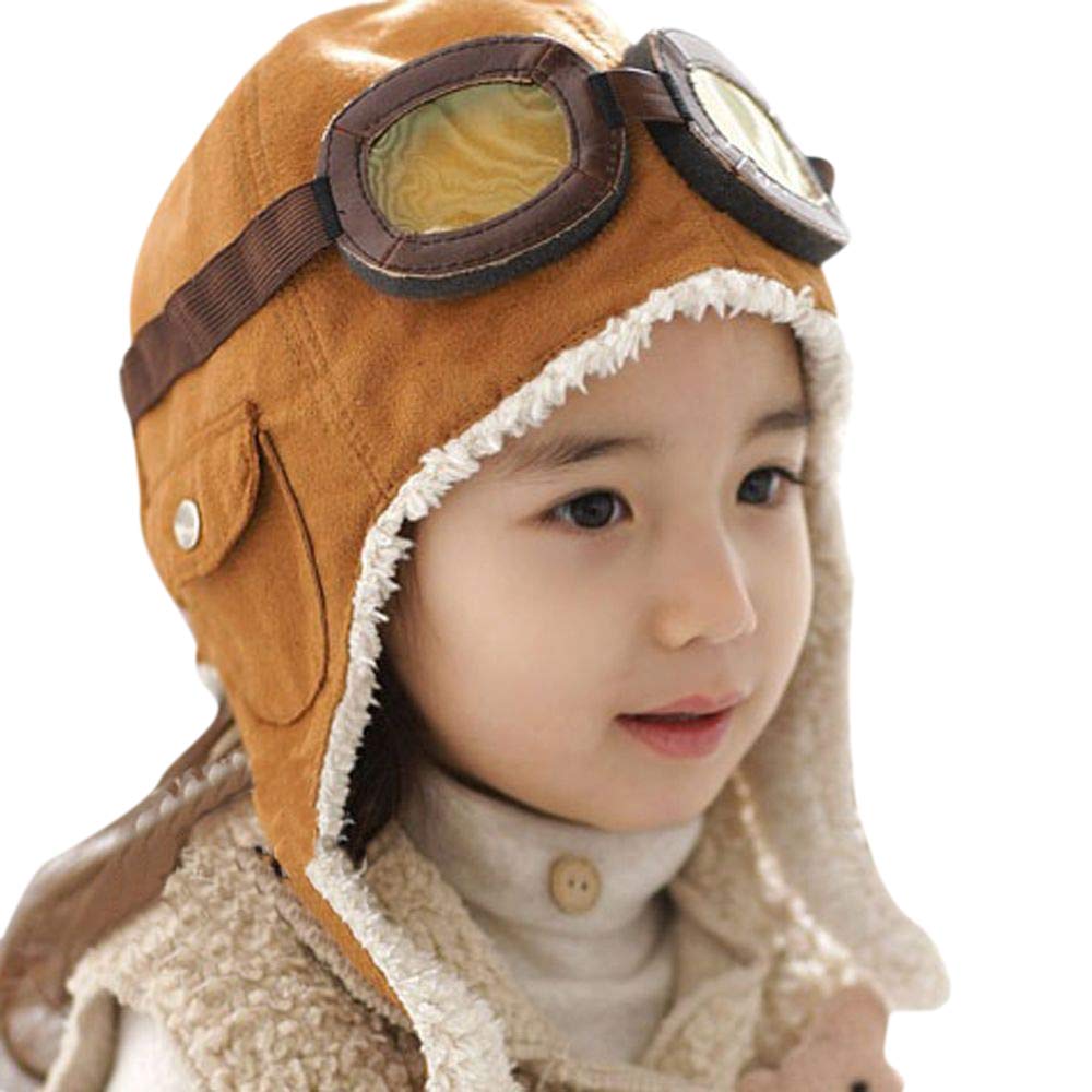 PeiceesVintage Aviator Hat Kids Trapper Hat Fleece Warm Trooper Pilot Cap with Earflaps Winter Hat for Baby Boys Girls
