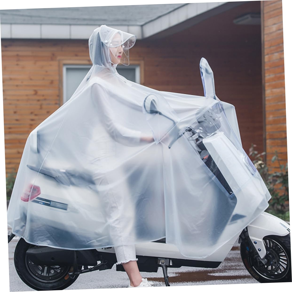 Raincoat Outdoor Donna Adulti Pvc Bianco Xxxxl per Riding | Crystal Frosted Finish, Copertura Collo, Taglio Monopezzo da Indossare Durante L'uso Esterno