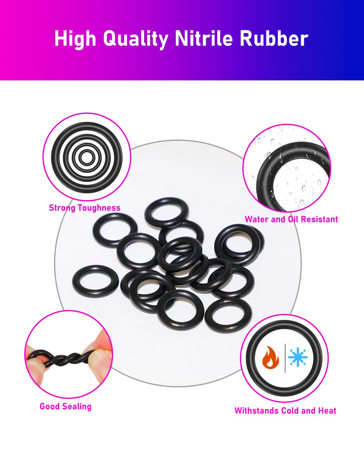 ANVINKU 450PCS Nitrile Rubber O Rings, 24 Sizes Rubber Washers Assorted, Insulated O-Rings Seal Gasket Set - Image 3