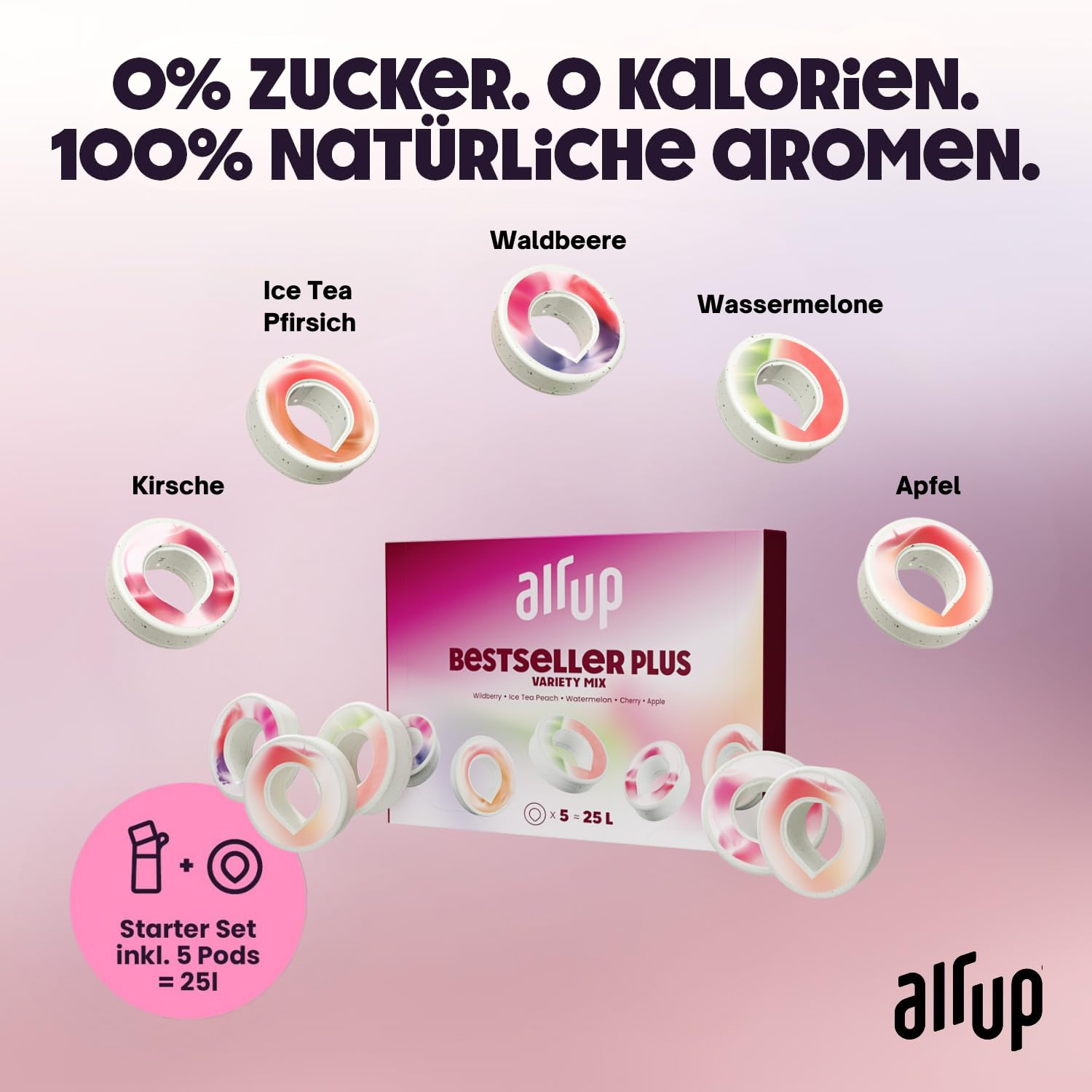 air up Trinkflasche Twist Pro Lavender (600 ml) für Schule, Sport, Gym | inkl. 5 zuckerfreien Duft-Pods & Strohhalm | Wasserflasche in Violett mit Geschmack