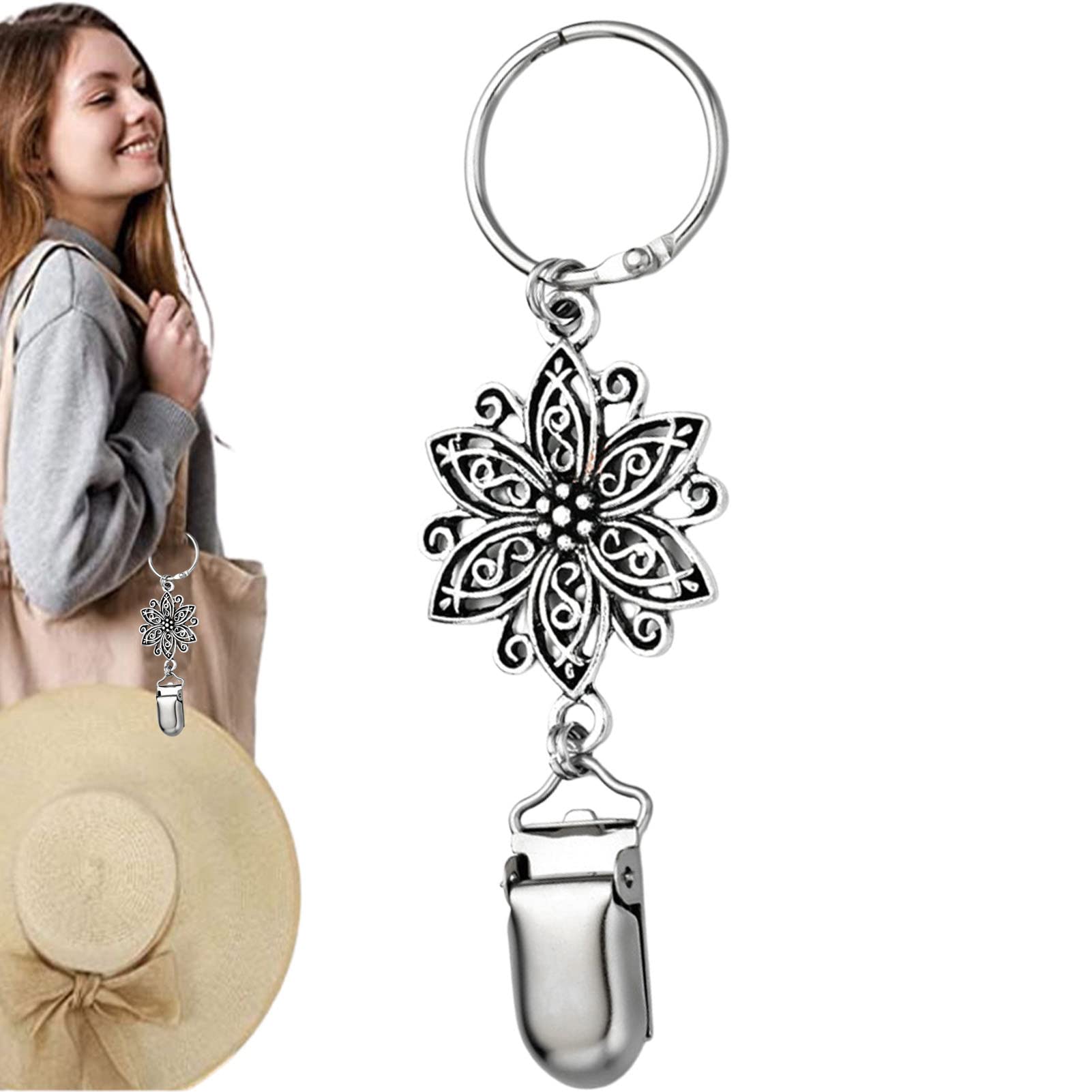 Rianpesn Alloy Flower Travel Hat Clips,Travel Hat Clips On Bag - Top Tote Luggage Hat Clip, Multifunctional Duckbill Hat Clip, Outdoor Travel Accessory Hat Companion