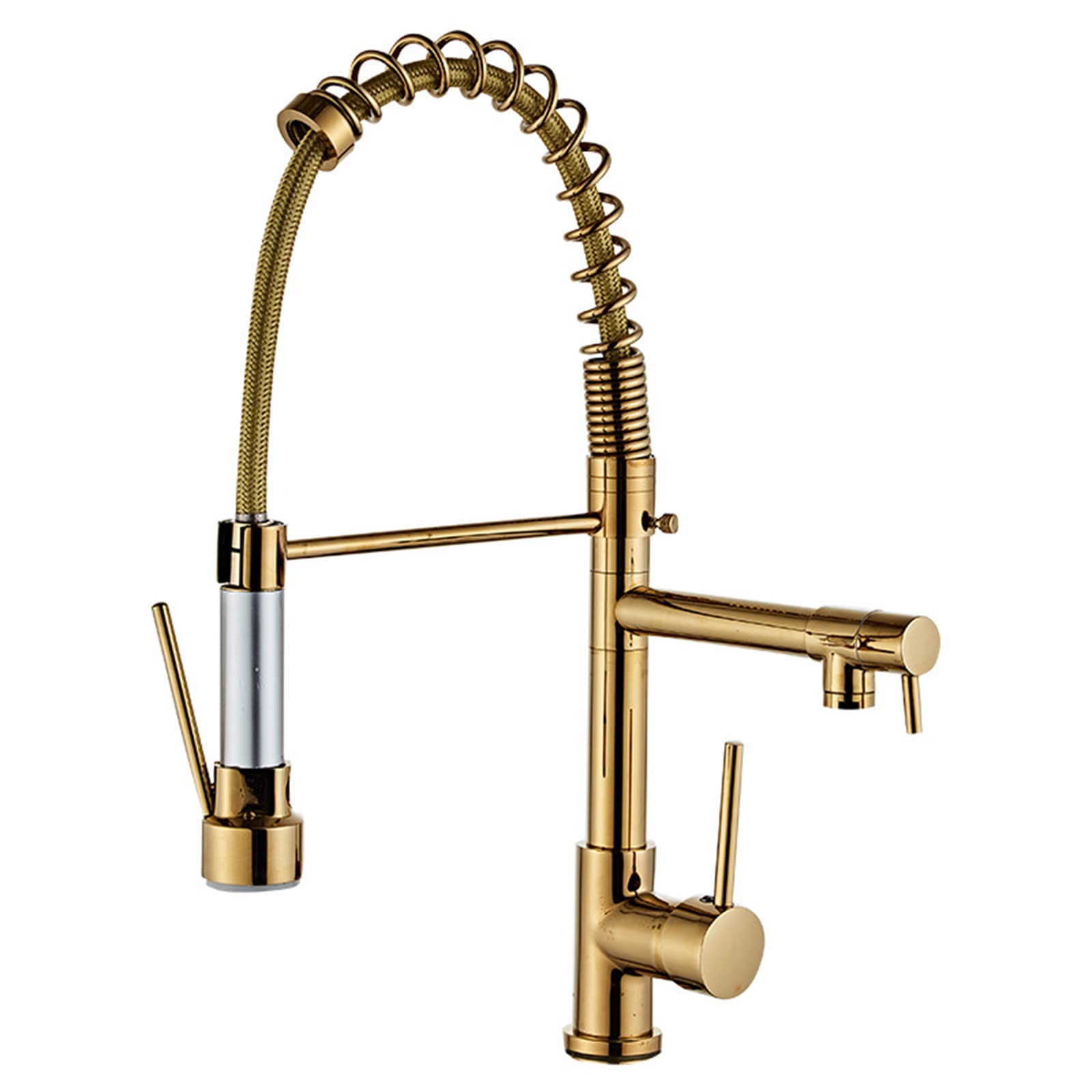 FCXWEVR Commercial Kitchen Faucet with Pull-Down Sprayer, Gold Finish, Adjustable Spring Neck, High-Arc Design for Modern Sink, Durable and Stylish Kitchen Tap