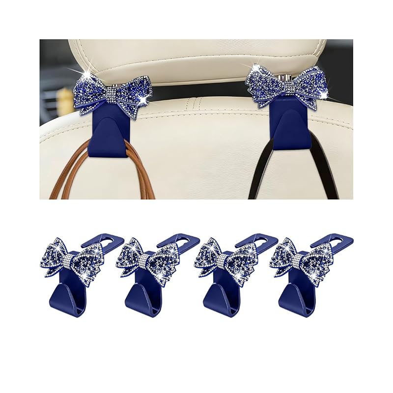 Organizador para Encosto de Banco Zpana com Gancho Decorativo e Strass Azul, Kit com 2 peças