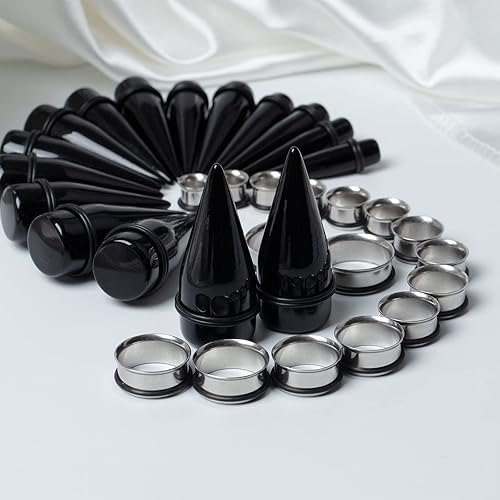 Miniatura 6 de 32 piezas 00G 0.945 in Kit de estiramiento de calibre de oreja de acero inoxidable, dilatadores de túneles, tapones para piercings
