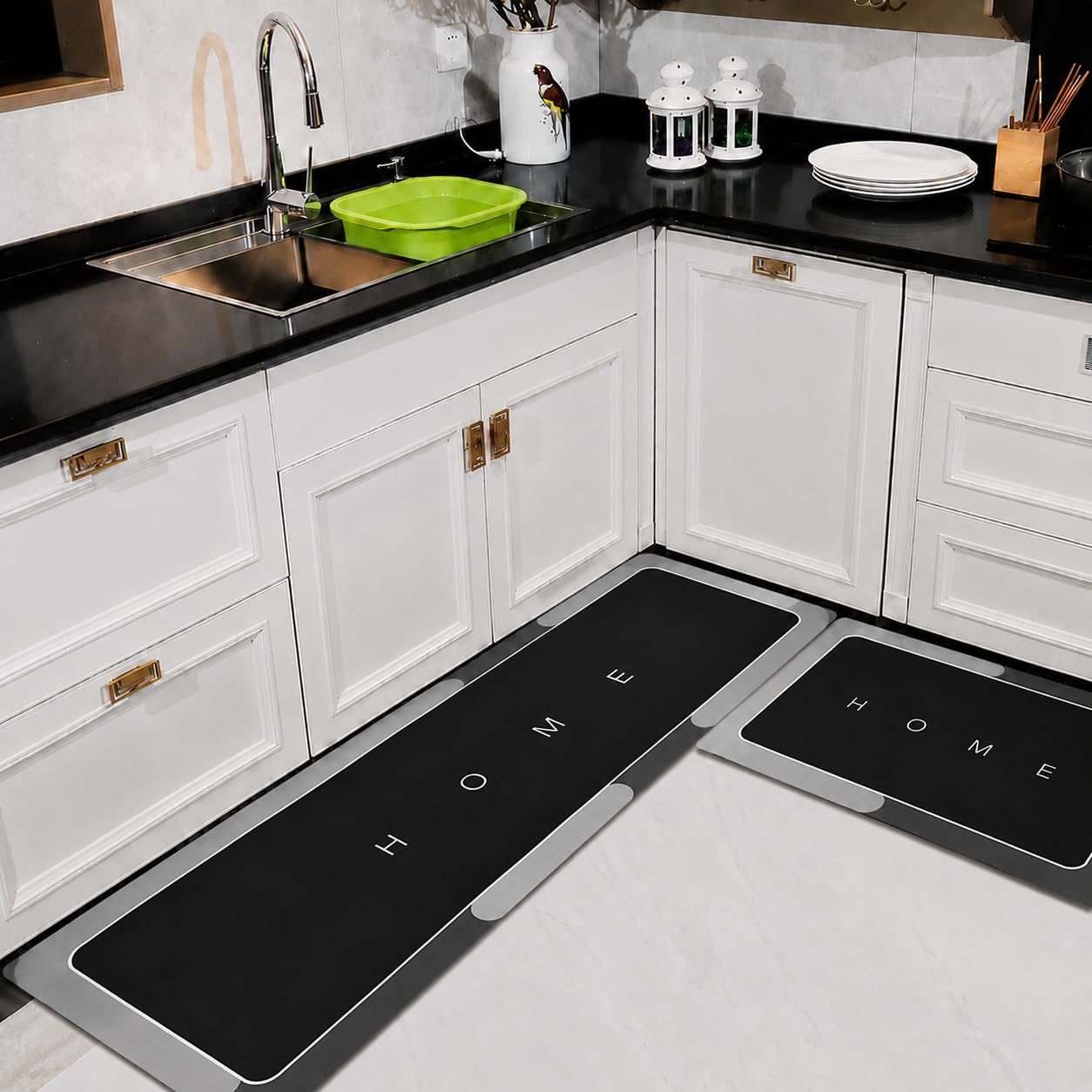 Cortina 2 Pcs Kitchen Mats, Waterproof Memory Foam Kitchen Rugs, Standing Desk Mat Floor Mats, Comfort Runner Rug Carpets for Kitchen Floor, Sink - (1...