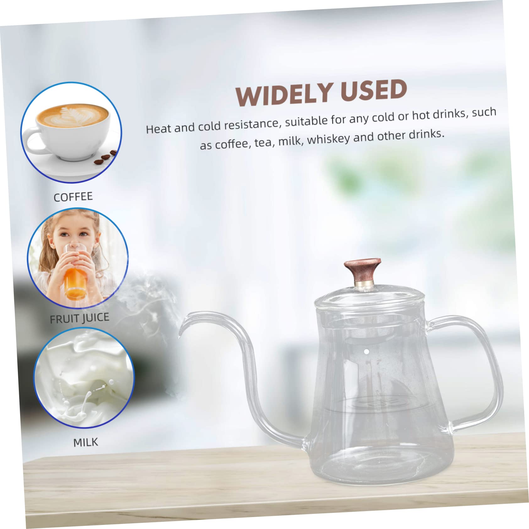 FUNOMOCYA Coffee Hand Pot Vintage Espresso Machine Gooseneck Office Coffee Maker Household Coffeepot Stainless Tea Kettle Clear Coffee Kettle Drip Tea Kettle Hand Brewing Coffee Pot Glass