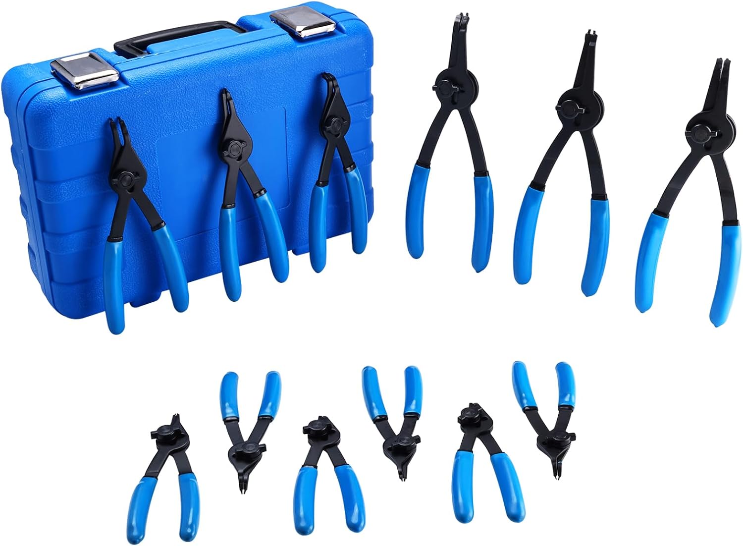 8MILELAKE 12pcs Snap Ring Plier Set, Heavy Duty Internal/External Circlip Pliers Kit, Retaining Ring Circlip C Clip Pliers Straight/Bent Jaw Tips for Automotive & Machinery Maintenance