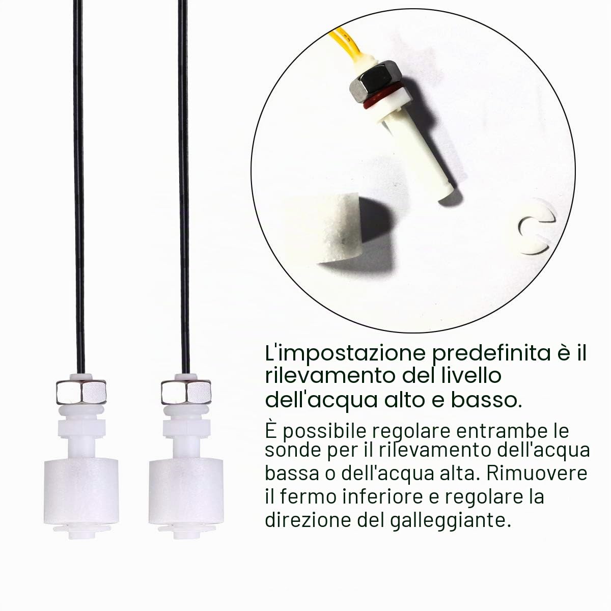 Rilevamento del livello dell'acqua alto/bassa, allarme stroboscopio rosso da 120 dB, sensore del livello dell'acqua(volume regolabile), cavo sonda da da 5m, può rilevare troppopieno e mancanza d'acqua