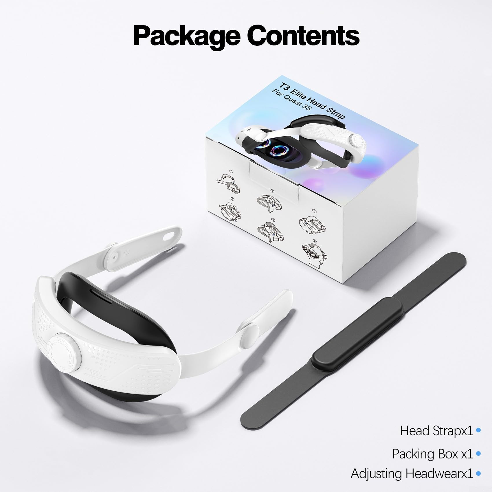 Sangle de tête orientée confort pour utilisateurs Meta Quest3S VR réglable et fiable (blanc)