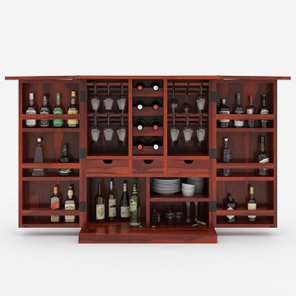 PIYUSH HANDICRAFT Home Furniture Wood Big Bar Cabinet for Home | Home Bar Furniture | Wooden Bar Cabinet with Storage | Bar Cabinet for Living Room,Mini Bar Cabinet, Mahogany Finish