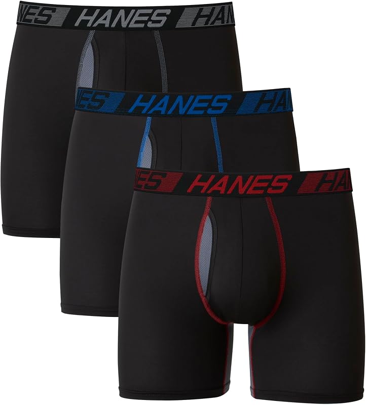 Hanes Paquete de calzoncillos tipo bóxer para hombre, paquete de 3, bolsa de soporte total, calzoncillos tipo bóxer de pierna larga o corta