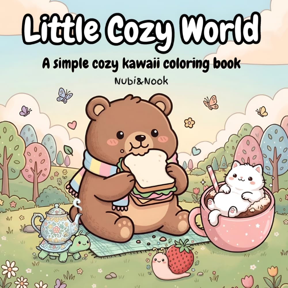 Little Cozy World: A simple cozy kawaii coloring book