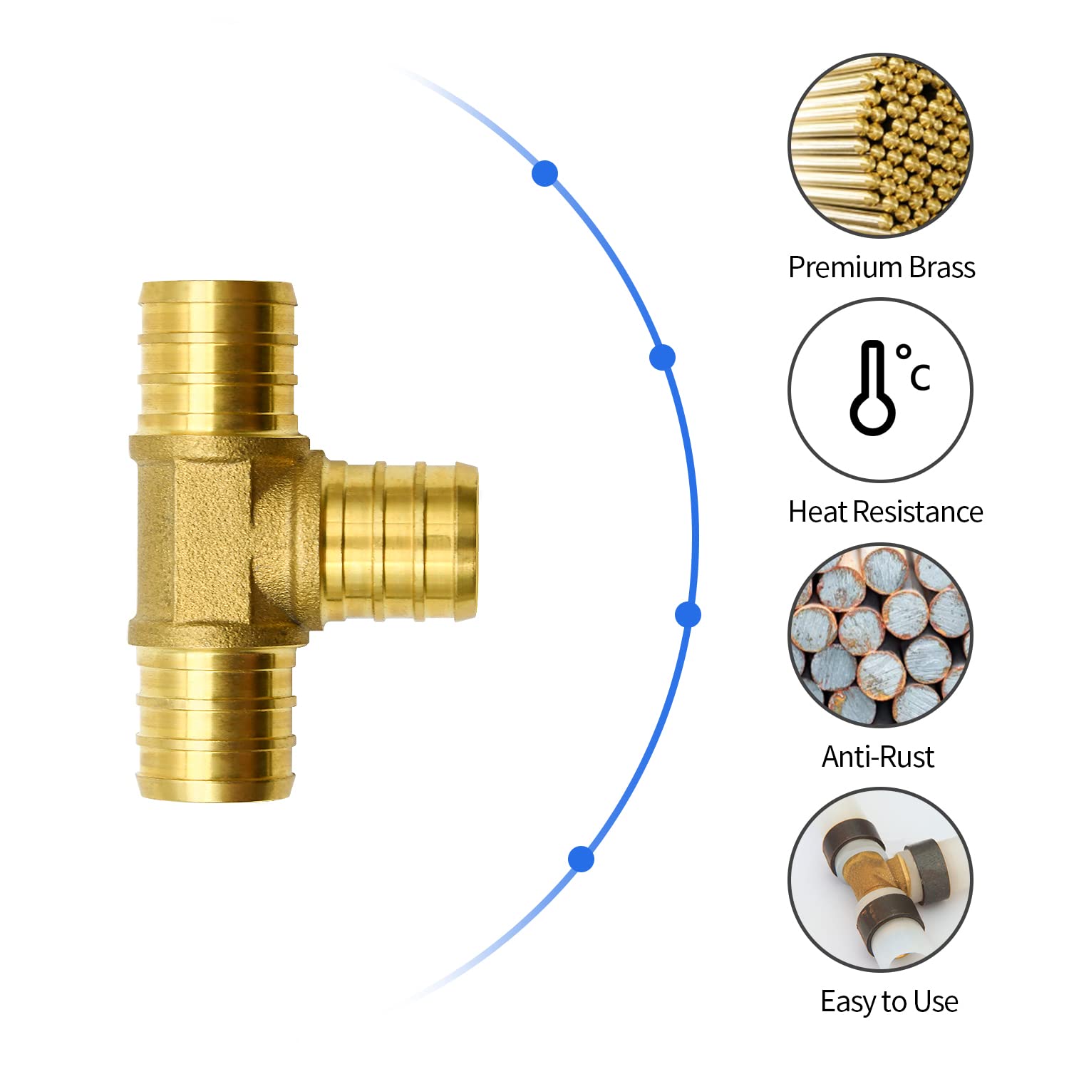 25 Pack PEX Fittings, 3/4 PEX Fittings, PEX Tee Fittings, Brass PEX Fittings For