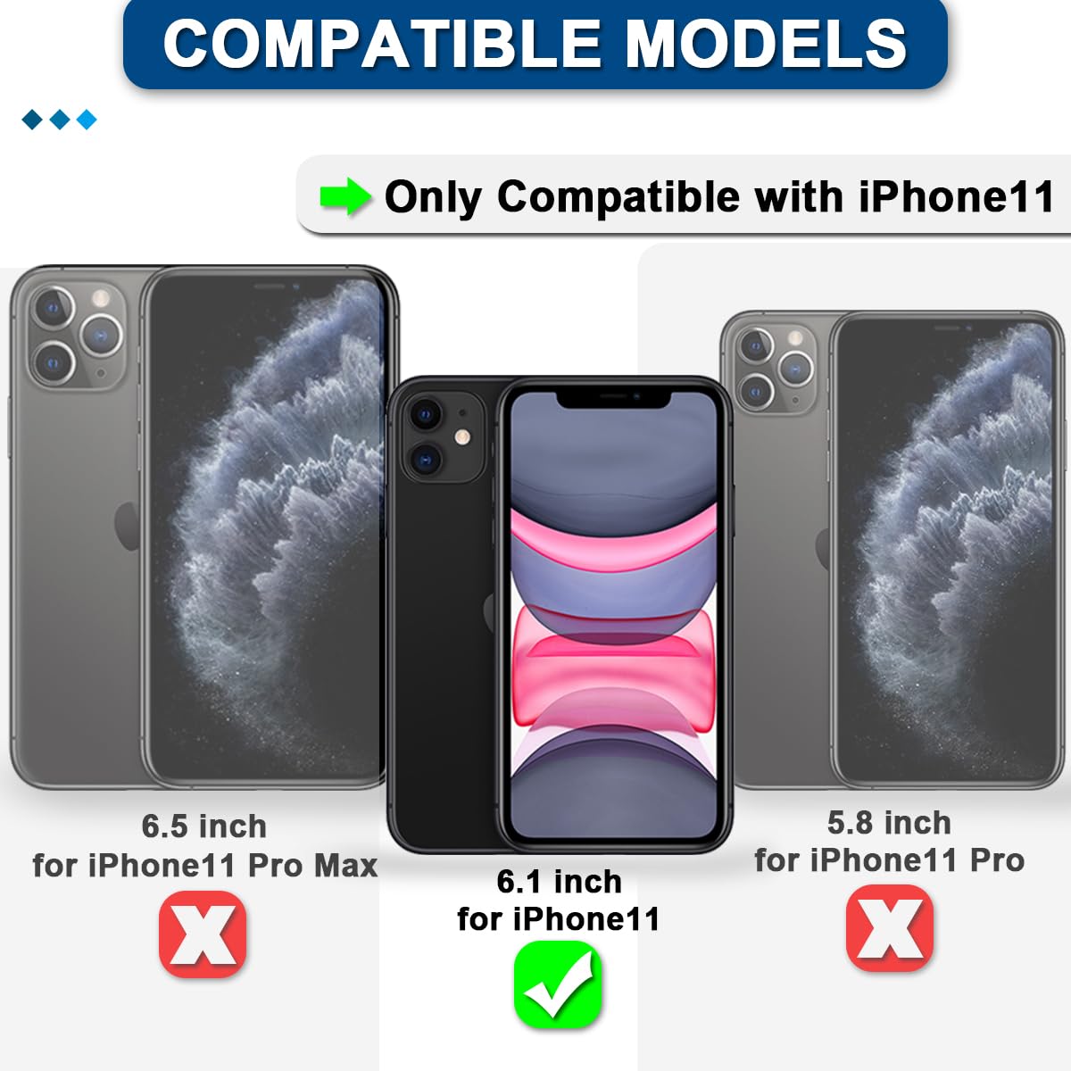7pcs Adhésif pré-Coupe étanche Compatible avec pour l'pour iPhone 11, l'écran LCD Adhésif et la Batterie Interne de la Batterie d'adhésive et l'outil de Retrait (6,1 Pouces/Noir)