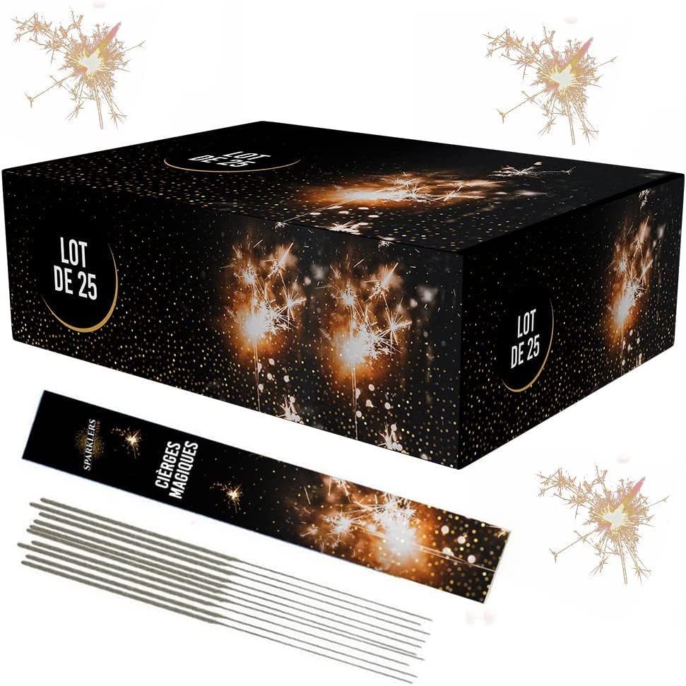 Lot de 25 Cierge Magique Lumineuses et Scintillantes XXL Géant Modèle 48/70cm, Accessoire pour Gateaux, Cierge Magique étincelante pour anniversaire 130...