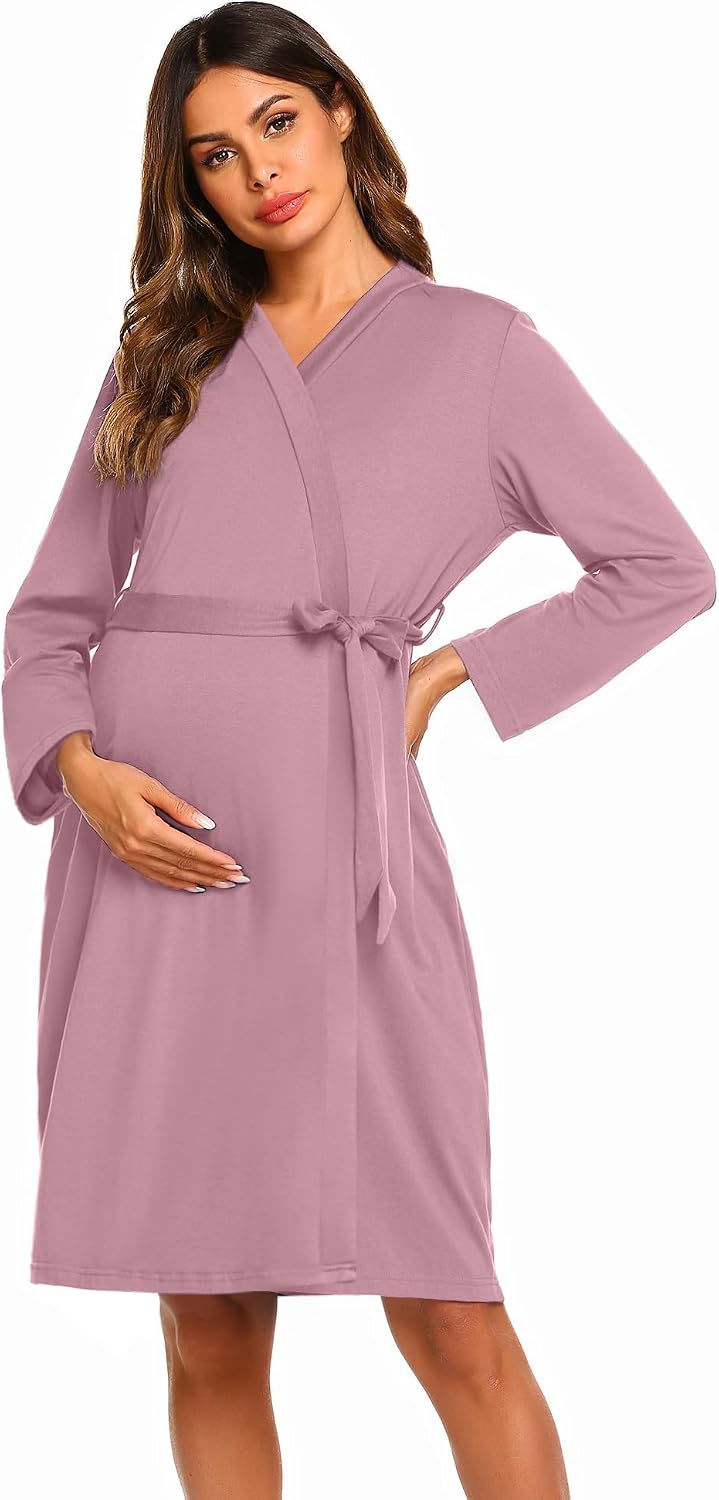 Ekouaer Maternity Robe Labor Delivery Nursing Gown Hospital Breastfeeding Dress Bathrobes
