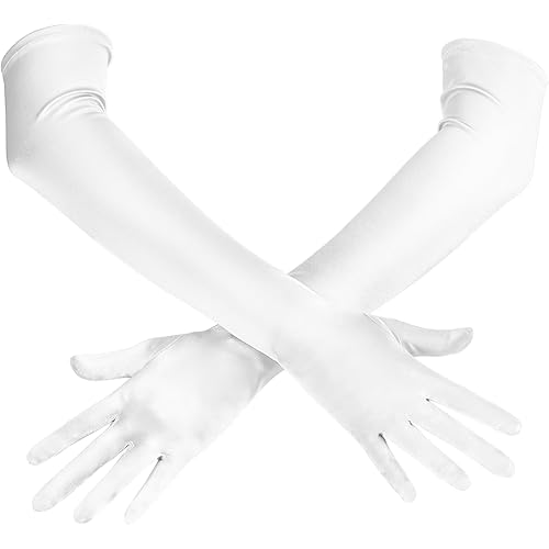 Spooktacular Creations Long Opera Party Gloves, 1920s Satin Gloves Costume for Women, Silk Stretchy Elbow Length Size 21 inch