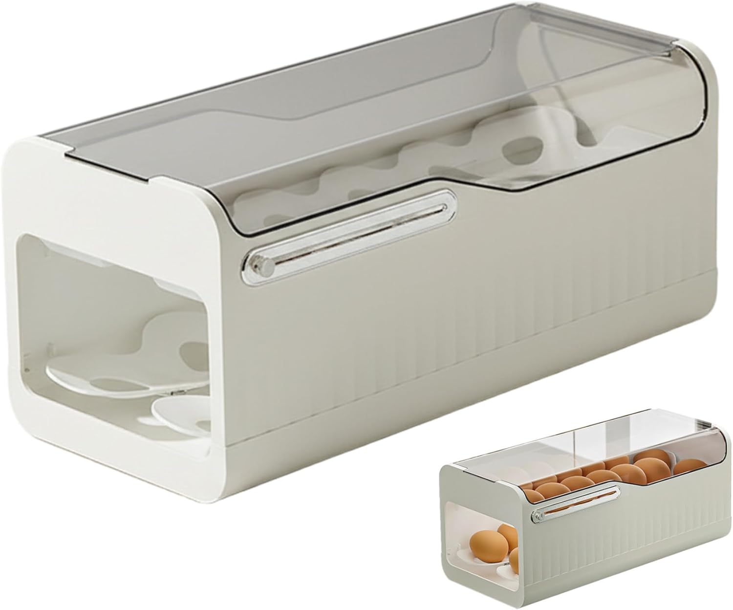 Automatic Egg Dispenser, Large Capacity Egg Holder for Fridge with Secure Tracks, Stackable White Eggs Storage Container for Kitchen