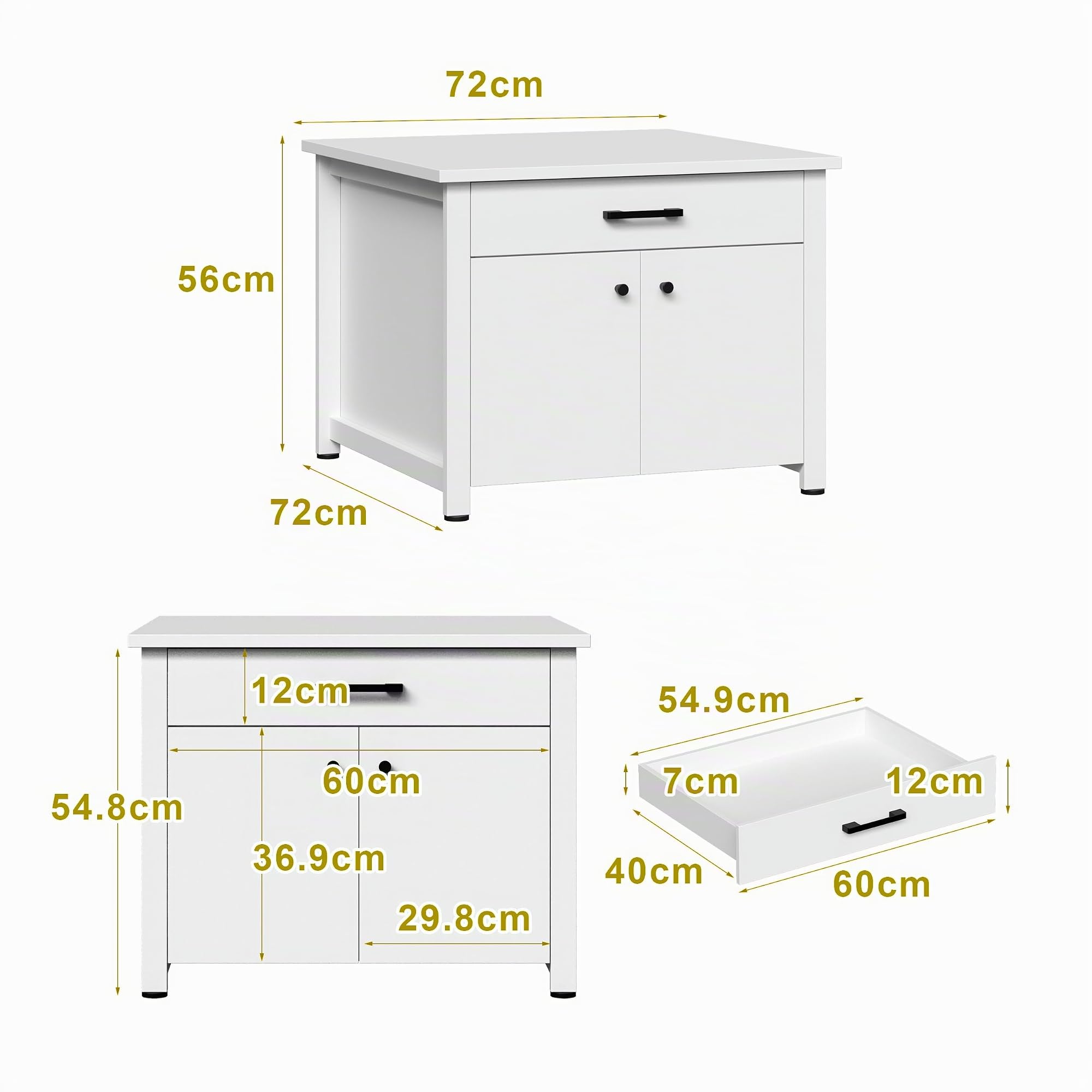 Waschmaschinenschrank Weiß 72x72x56 cm mit 1 Schublade und 2 Türen Metallrahmen und Eisenplatte belastbar bis 150 kg Badezimmerschrank Waschraum Aufbewahrung für Waschmittel und Reinigungszubehör