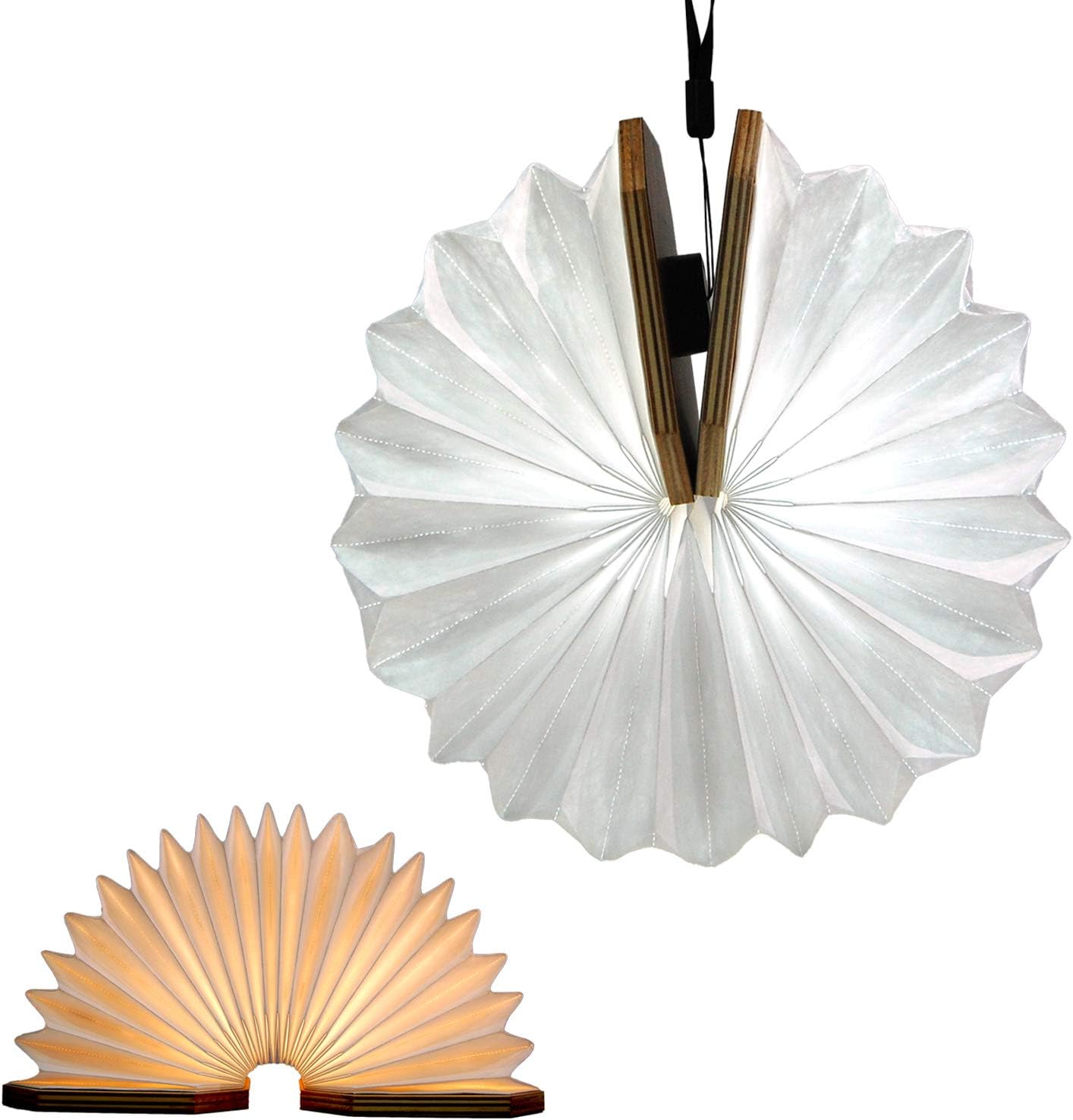 LED Hanging Folding Lantern, Wood & Paper Lamp, Organ Book Light for Office, Decoration, Gift, USB Rechargeable