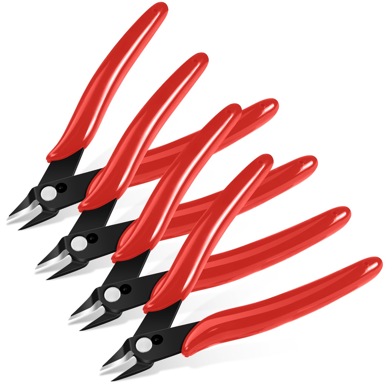 Ainiv 4PCS Micro Wire Cutter, Spring-Loaded Side Cutting Pliers Flush Cutters, Precision Diagonal Cutting Pliers in CRV Steel, Wire Snips for Electrical, Homes, Craft, Jewellery, 3D Print Models-Red