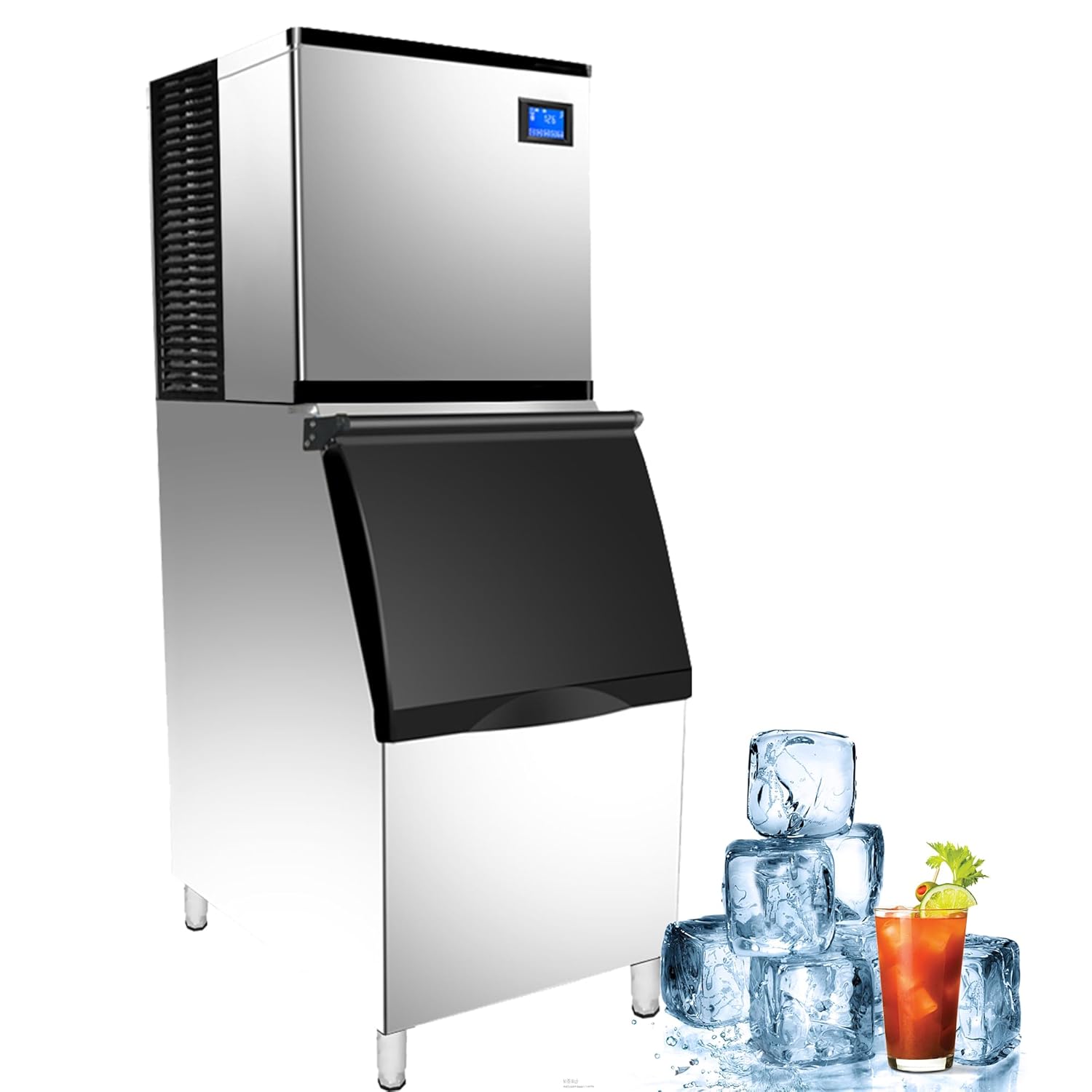 Commercial Ice Machine Maker 700 Lbs/24H, Air Cooled Clear Cube Ready in 8-15 min, 440Lbs Large Storage Bin, Suitable for Bar/Cafe/Restaurant/Business