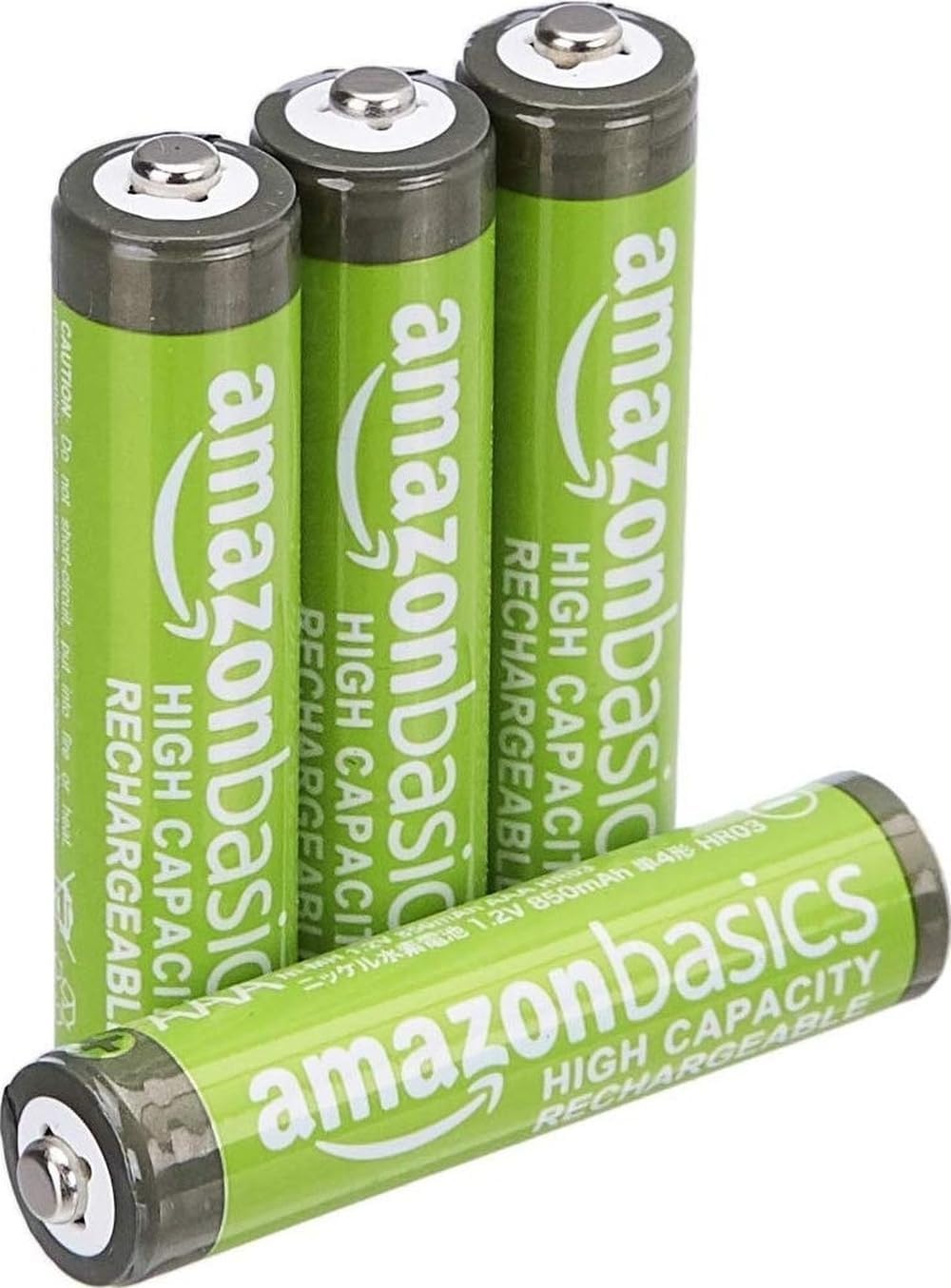 Amazon Basics 4-Pack Rechargeable AAA NiMH High-Capacity Batteries, 850 mAh, 1.2V, Low Self Discharge, Pre-Charged, Recharge up to 500x Times