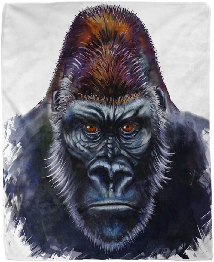 60x80 Inches Flannel Throw Blanket Silver King Gorilla Digital Painting Male Kong Animal Face Home Decorative Warm Cozy Soft Blanket for Couch Sofa Bed