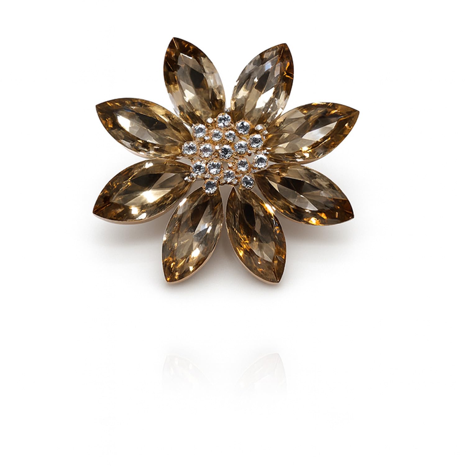 syga Women Elegant Crystal Flower Brooch – Gold-Tone Floral Pin with Sparkling Rhinestone Centre for Sarees, Blazers &-picture-29