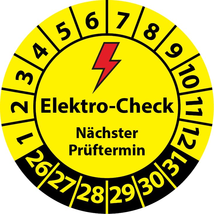 Fast-Label Test Badge Electro-Check Next Test Date, Vinyl Film, Electric Test Sticker, Test Label, Badge E-Check (20 Mm Diameter, 100