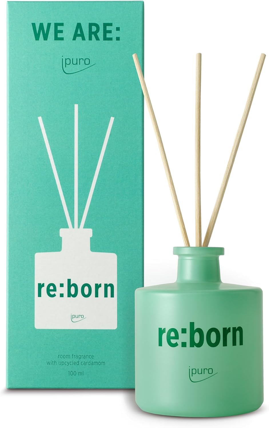 ipuro re:born Room Fragrance - 100 ml Room Freshener with Citrus, Cardamom & Vanilla Fragrance - Made from Sustainable Spice Seeds Upcycling - Diffuser with Sticks - Air Freshener for the Home
