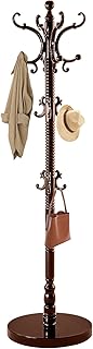 Wooden Coat Rack Freestanding, Solid Wood Coat Rack Stand with 14 Hooks,...