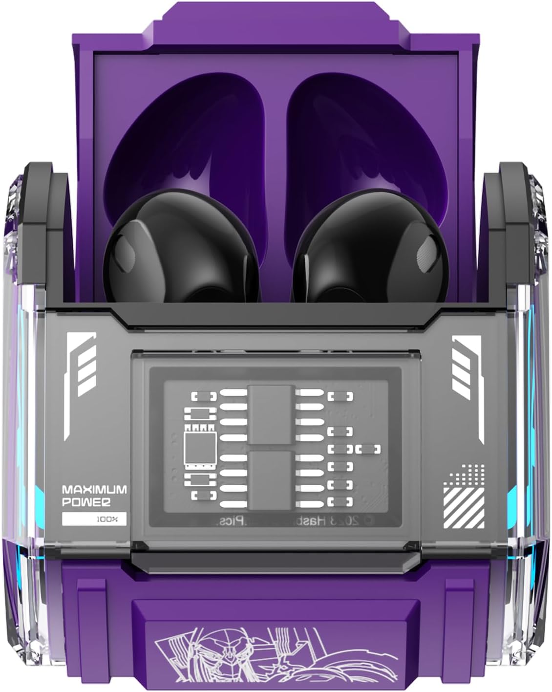 Transformers MG-C03 Bluetooth TWS Wireless Earbuds – HiFi Sound, Low Latency Gaming & Music Dual Mode Headset, Noise Cancelling, Touch Control, Long Battery Life & Charging Case (Purple - Nightbird)