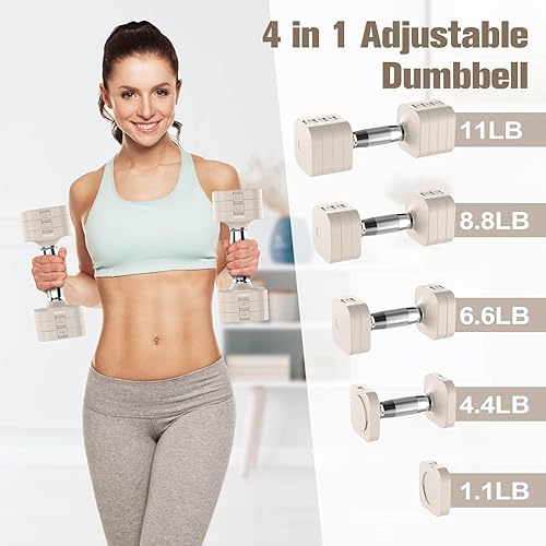 Miniatura 2 de Juego de mancuernas ajustables de 22 libras, mancuernas de peso ajustable con 4 niveles de 4.4 libras, 6.6 libras, 8.8 libras, 11 libras, juegos de