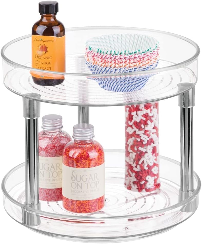 mDesign Lazy Susan plateau tournant en plastique à 2 étages pour épices