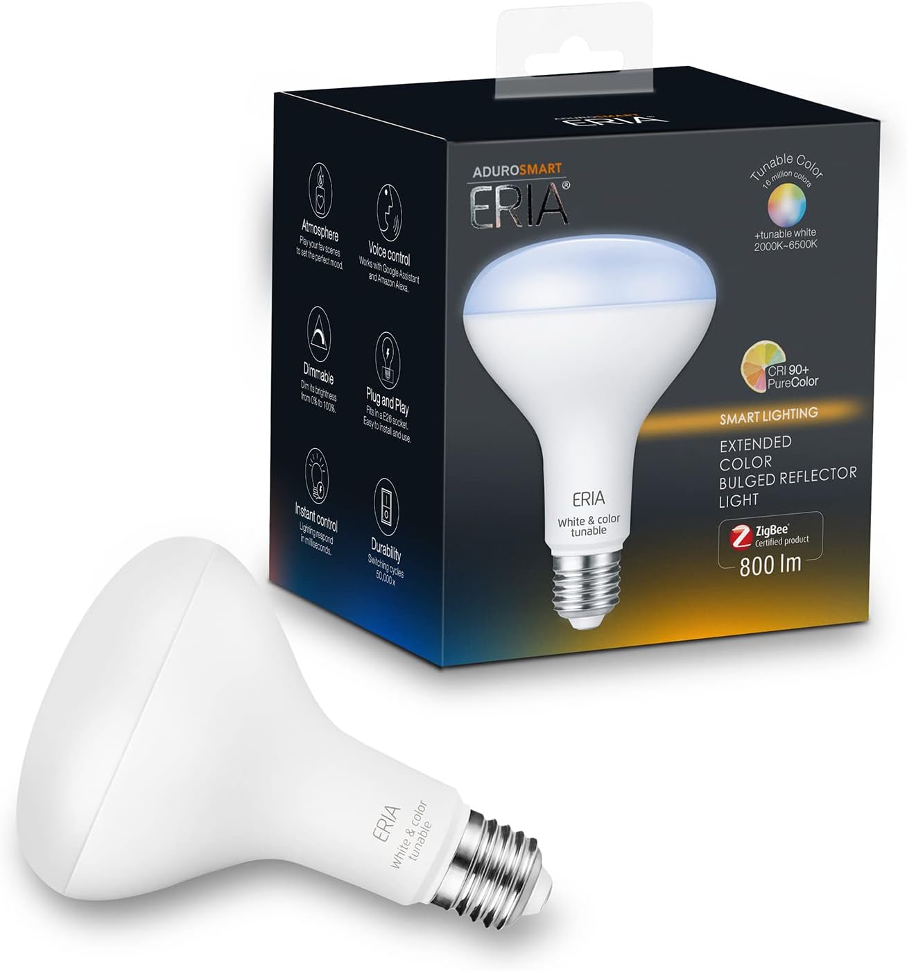 ERIA Zigbee Color BR30 Smart Flood Light, Compatible with SmartThings, Philips Hue, Alexa, Google Assistant and ZigBee hubs