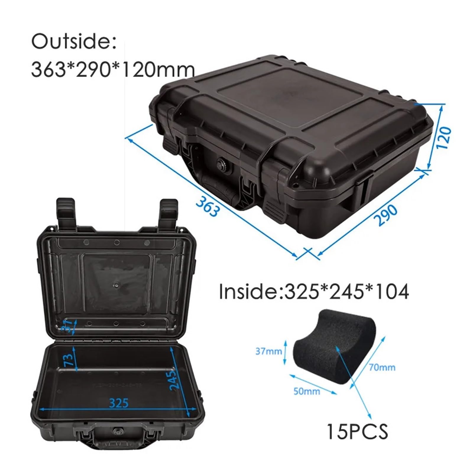 Uhrenbox Uhrengehäuse aus Kunststoff mit 15 Fächern, trinkbare Uhren-Aufbewahrungsboxen, Organizer, wasserdicht, Hartschalenkoffer, Uhren-Werkzeugkasten, Vitrine, Tasche