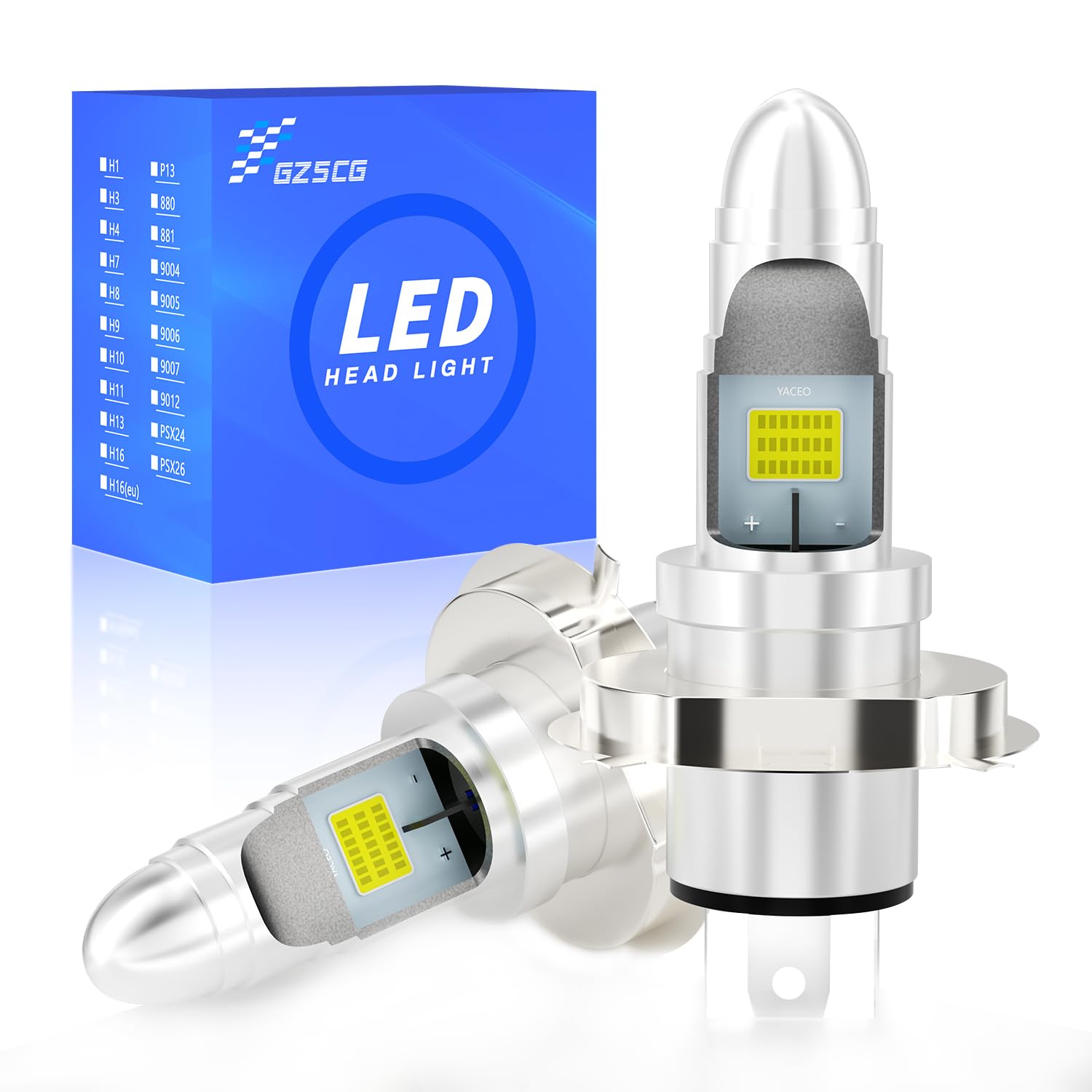 GZ5CG HS1 LED Bulbs H4 9003 Motorcycle Headlight Bulbs High Low Beam COB 10W 1000 Lumens DC 9-80V Replacement for 35/35W HS1 Halogen Bulbs