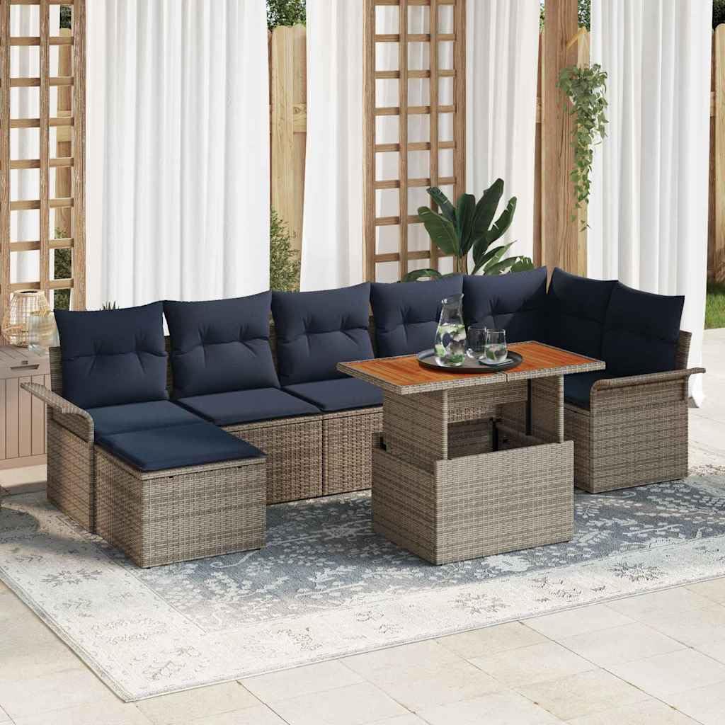 Set di mobili da giardino in polyrattan, 8 pezzi, colore grigio