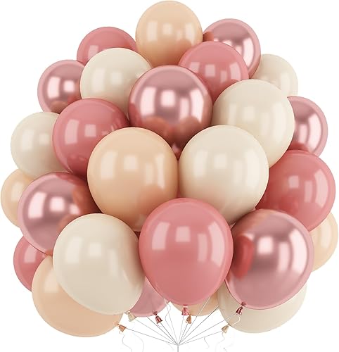 Globos retro color rosa rubor, 60 globos de color oro rosa de 12 pulgadas, globos de color rosa melocotón polvoriento para cumpleaños, baby shower,