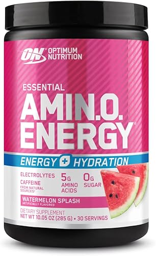 Optimum Nutrition Amino Energy Plus Electrolytes - Bebida energética en polvo cafeína para energía previa al entrenamiento aminoácidosBCAA para