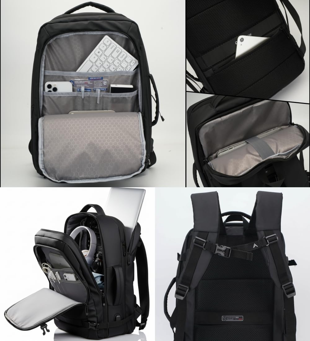 +ZH Reisen rucksack flugzeug + Packwürfel Set mit Kompression aus recycelten Plastikflaschen + Organizer für Handgepäck, Handgepäck-Ruck sack 40x30x20 auf 45x30x20, Packing Cubes, Organizer