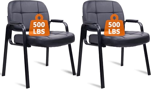CLATINA Big & Tall - Silla de invitados para sala de espera de 500 libras, silla de recepción de piel para oficina, sin ruedas, con brazos